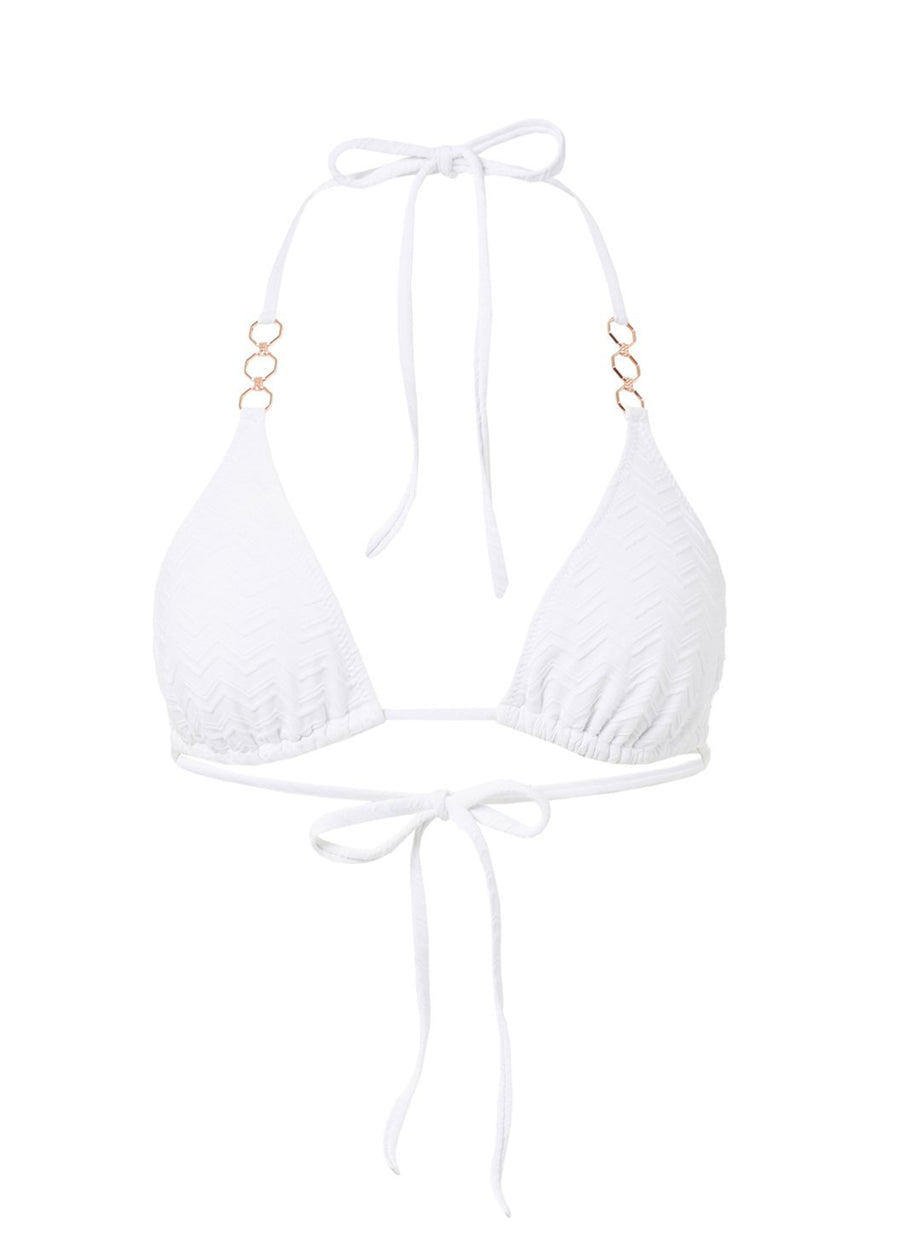 Anguilla White Zigzag Triangle Triple Ring Bikini Top
