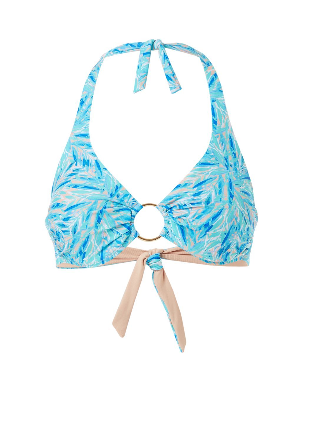 Brussels Blue Leaf Halterneck Ring Supportive Bikini Top