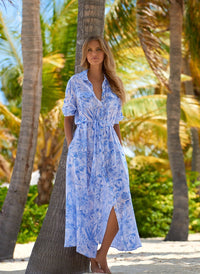 adelina blue tropical long shirt dress-lifestyle