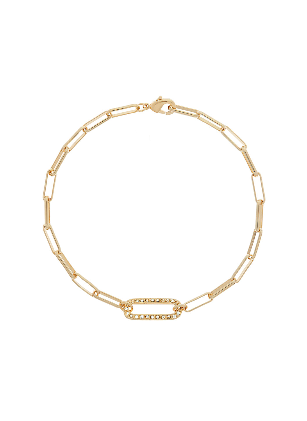 Gold Mini Paperclip & Crystal Link Bracelet