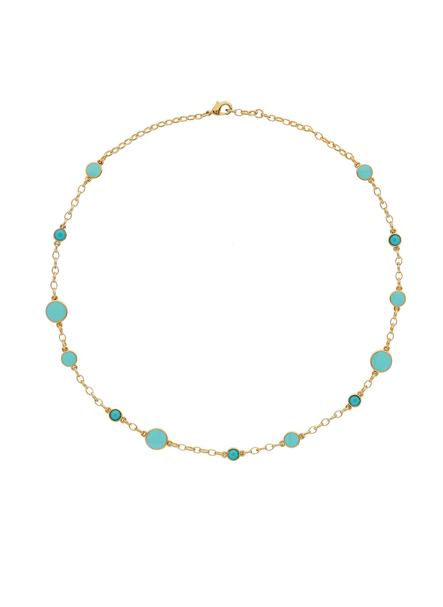 Gold Turquoise Enamel Stone Necklace-2024