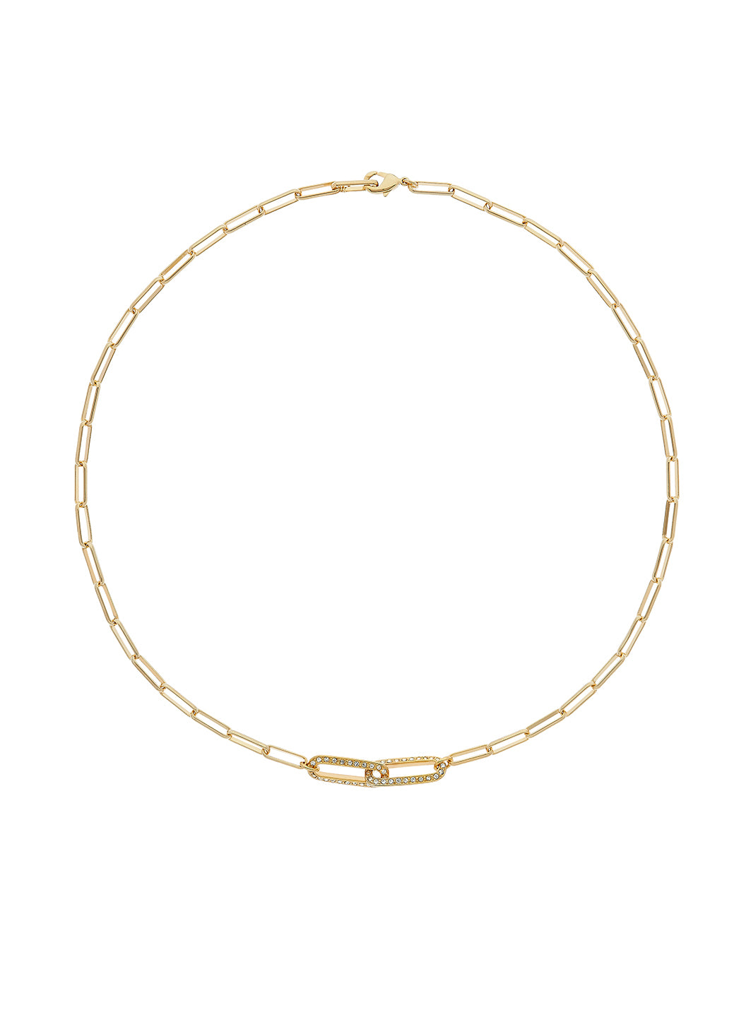 Gold Mini Paperclip with Crystal Link Necklace