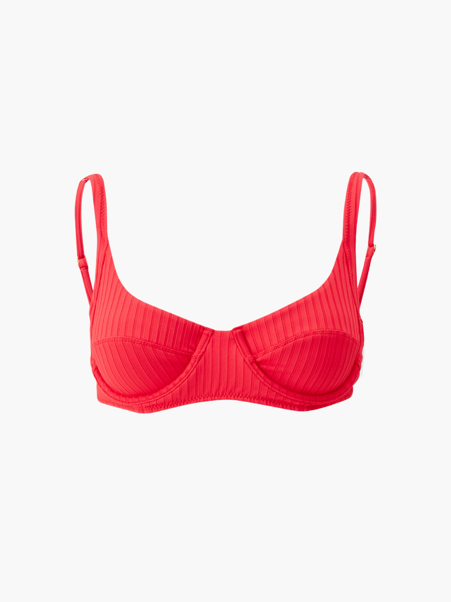 Noto Red Ribbed Bikini Top