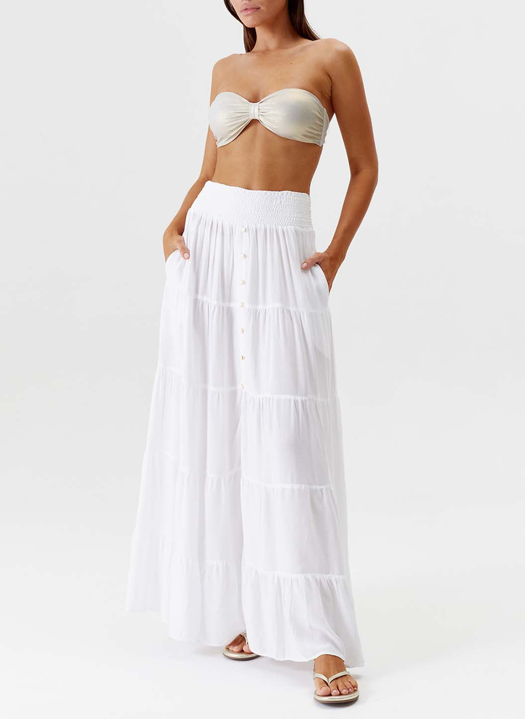 Melissa Odabash Dee White Tiered Long Skirt - 2024 Collection
