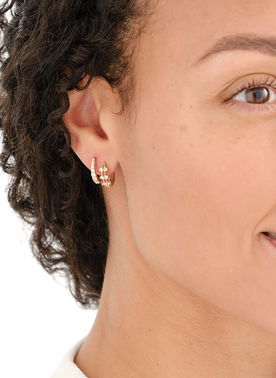 Gold graduated crystal hoops and crystal huggie hoop stack