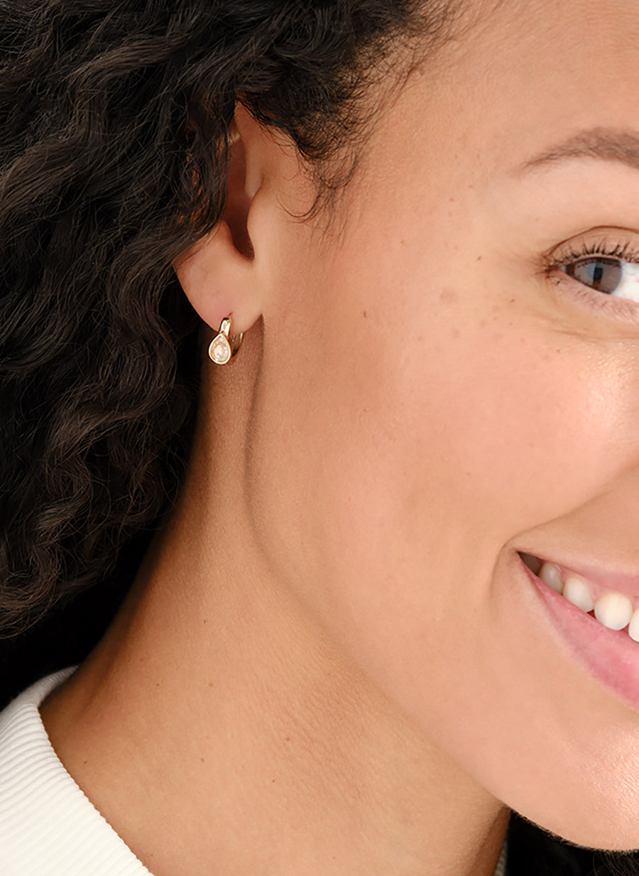 Gold teardrop crystal hoops