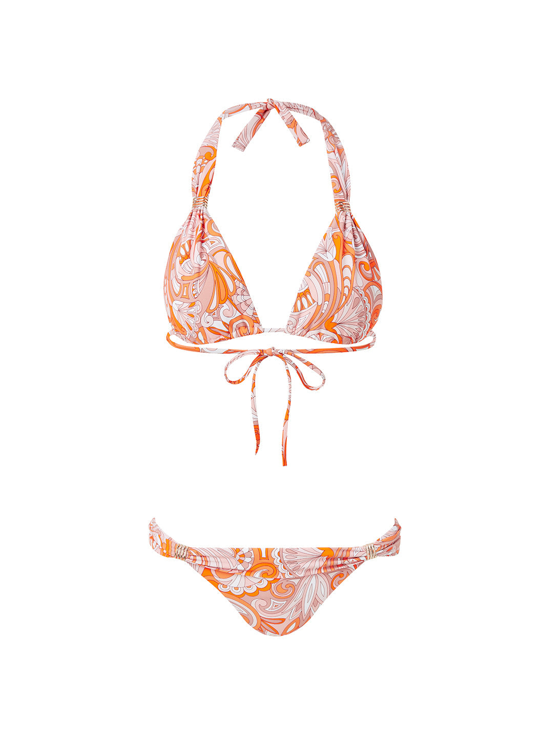 Melissa Odabash Grenada Orange Mirage Bar Trim Halterneck Bikini - 2024 Collection