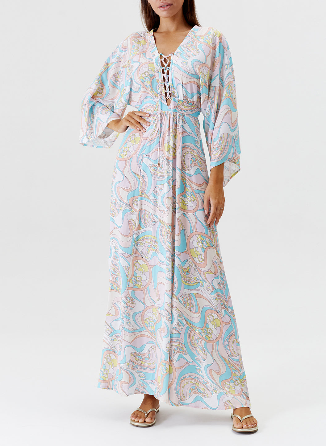 Melissa Odabash Natalie Riviera Lace UpLong Kaftan - 2024 Collection