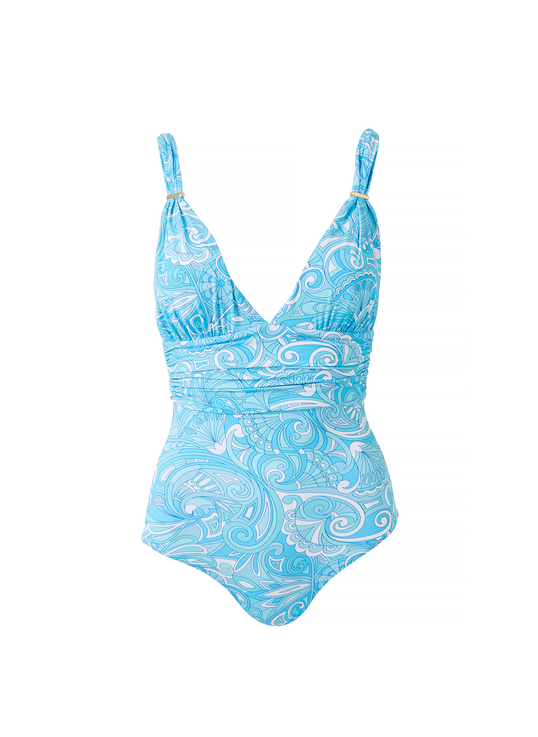Melissa Odabash Panarea Mirage Blue Bar Trim Over The Shoulder Swimsuit - 2024 Collection