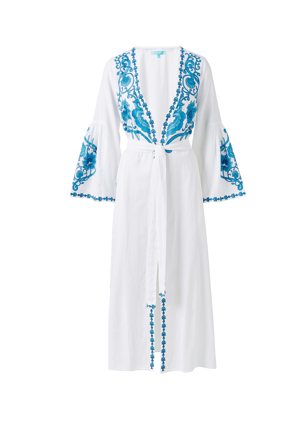 Melissa Odabash Romily White/Blue Embroidered Long Kaftan - 2024 Collection