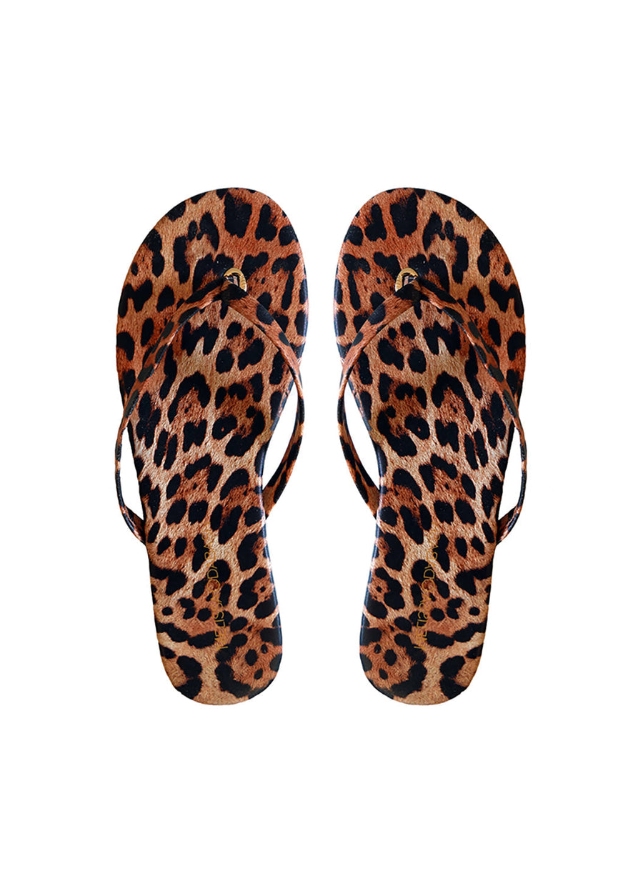 Melissa Odabash Leather Flip Flop Sandals Cheetah Print - 2024 Collection