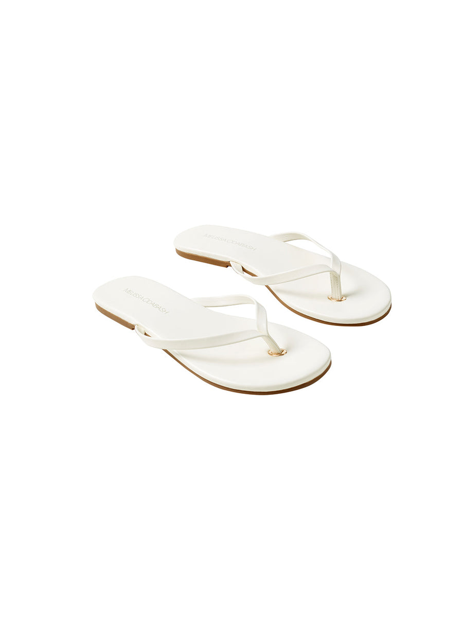 Melissa Odabash Leather Flip Flop Sandals Ivory - 2024 Collection