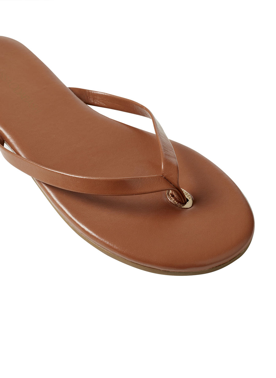 Melissa Odabash Leather Flip Flop Sandals Tan - 2024 Collection
