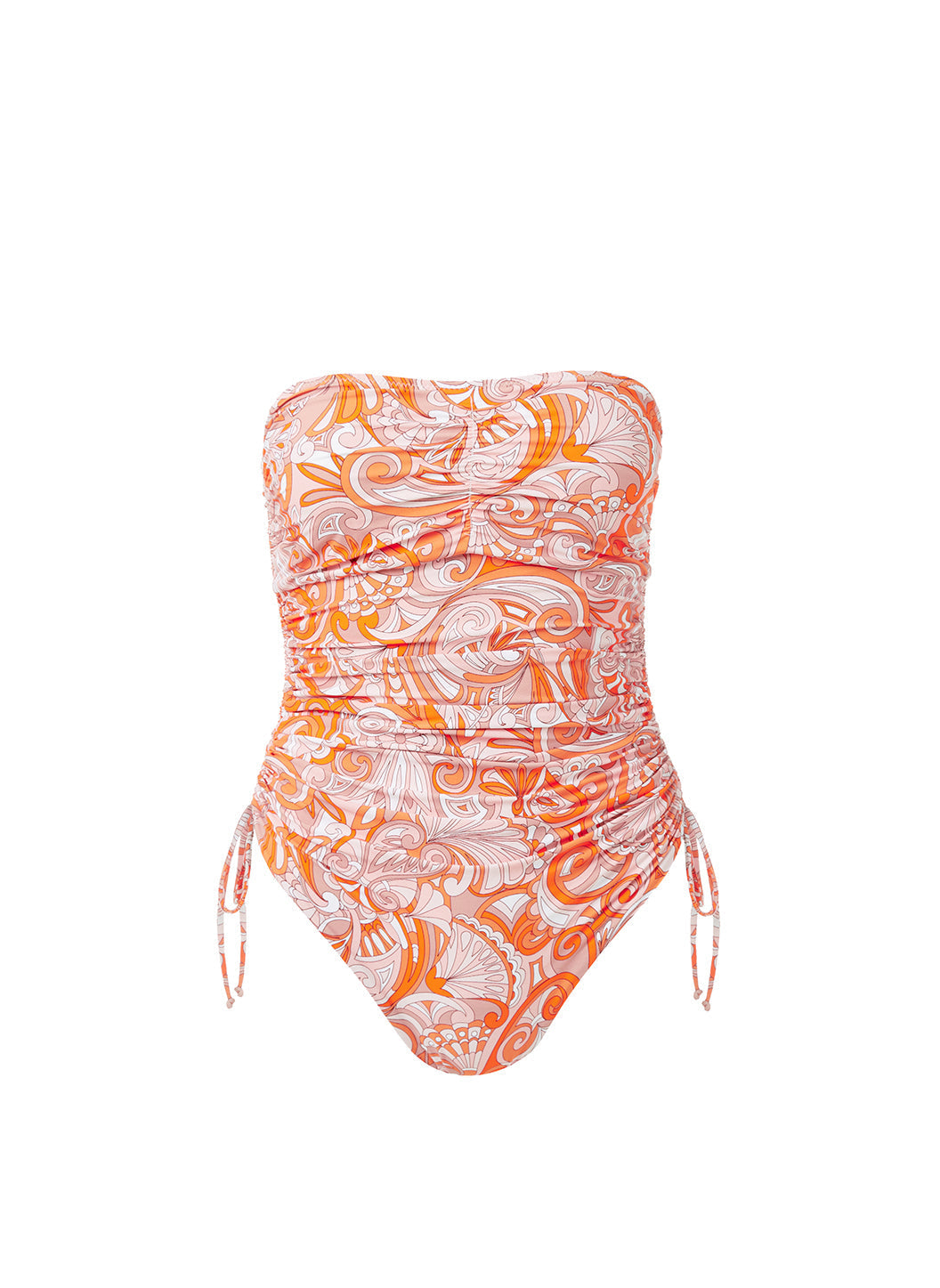 Melissa Odabash Sydney Orange Mirage Ruched Bandeau Swimsuit - 2024 Collection
