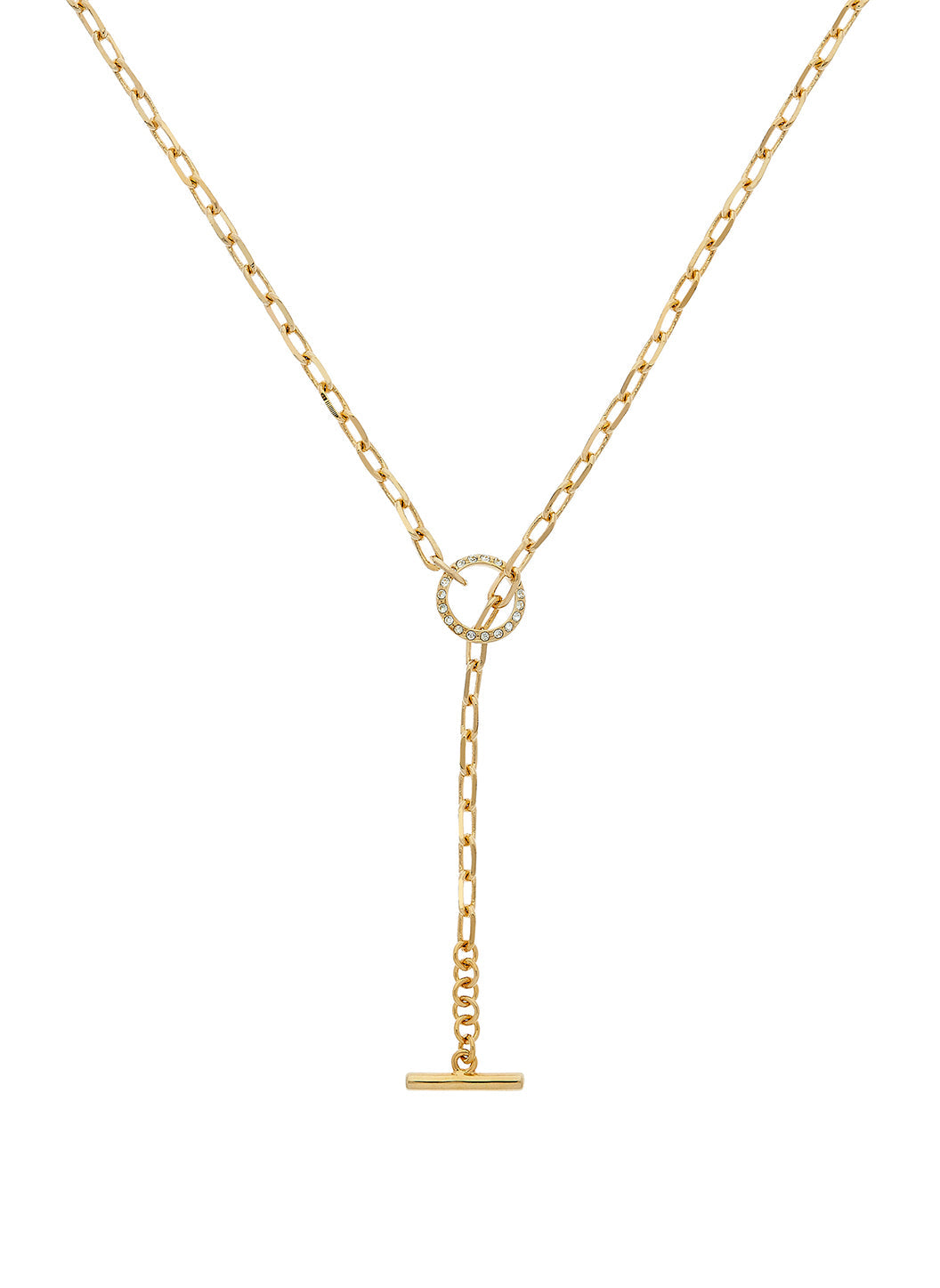 Gold Mini Chain & Crystal Hoop Necklace-2024