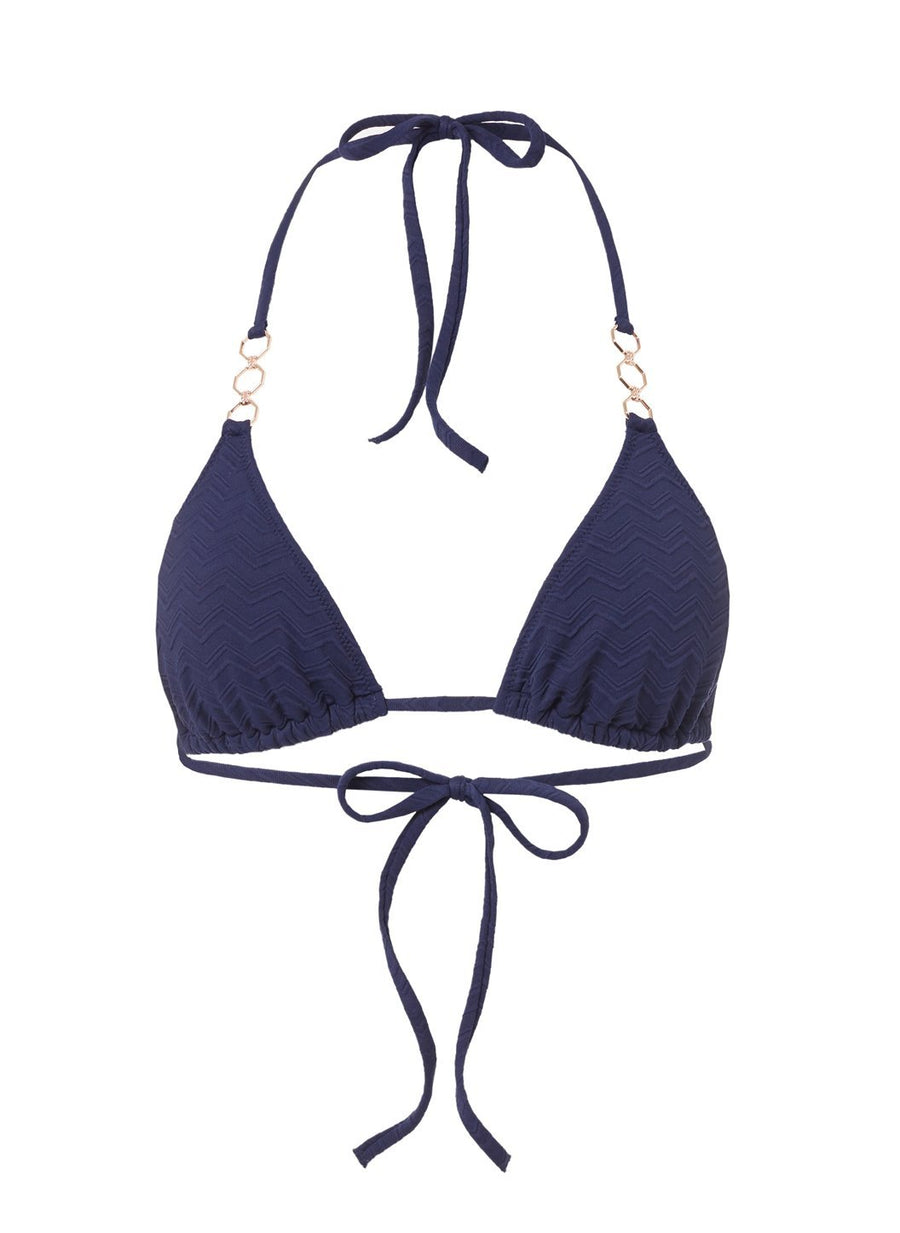 Anguilla Navy Zigzag Triangle Triple Ring Bikini Top