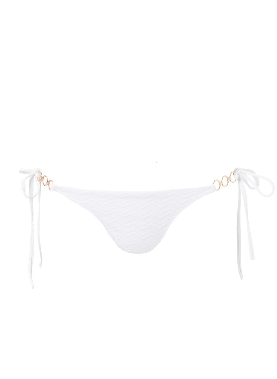 Anguilla White Zigzag Triple Ring Tie Side Bikini Bottom