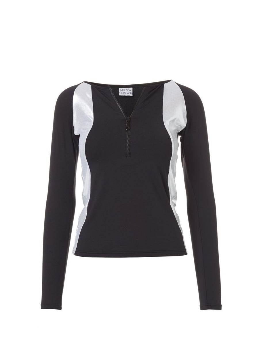 Bondi Black Silver Long Sleeve Rash Vest Top