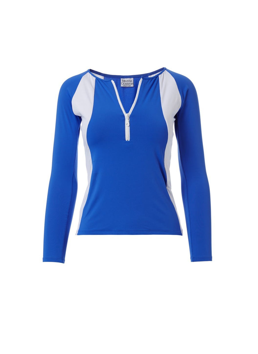 Bondi Cobalt White Sports Long Sleeve Rash Vest Top
