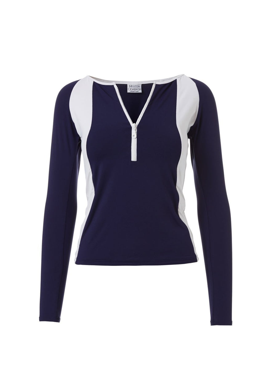 Bondi Navy White Sports Long Sleeve Rash Vest Top