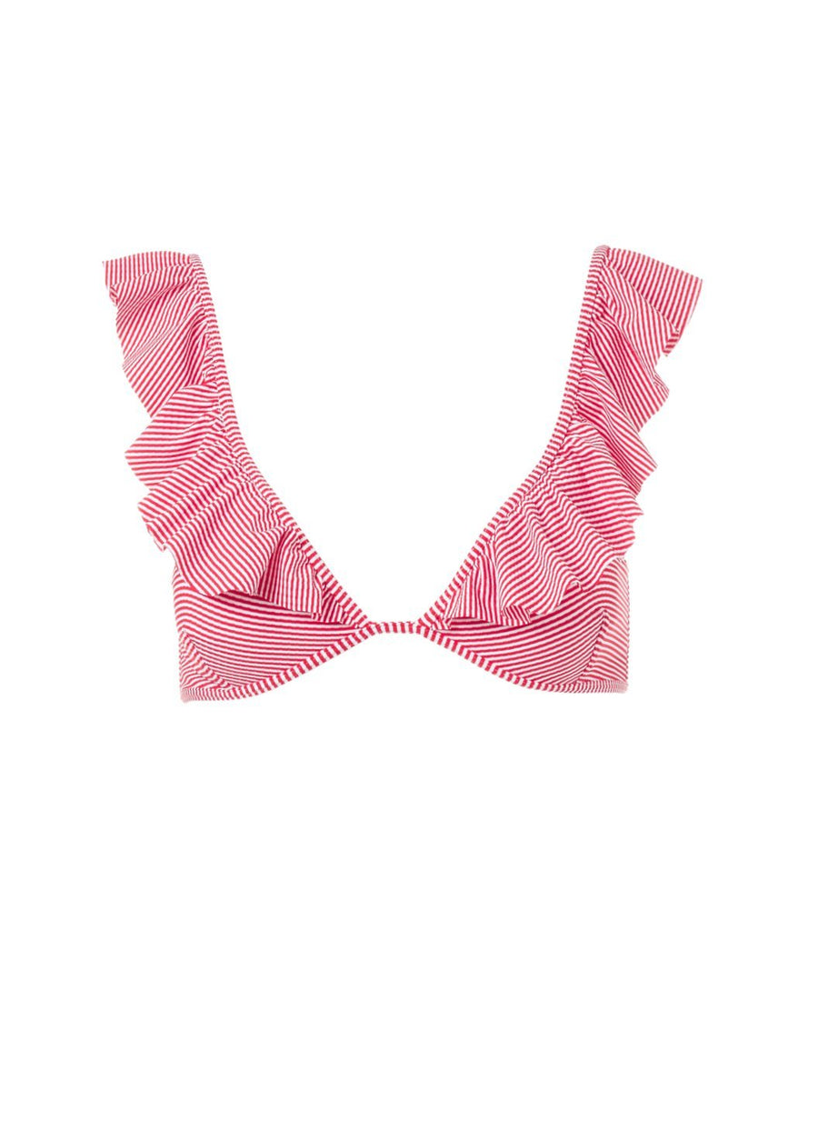 Brazil Red Gingham Bralette Over The Shoulder Frill Bikini Top