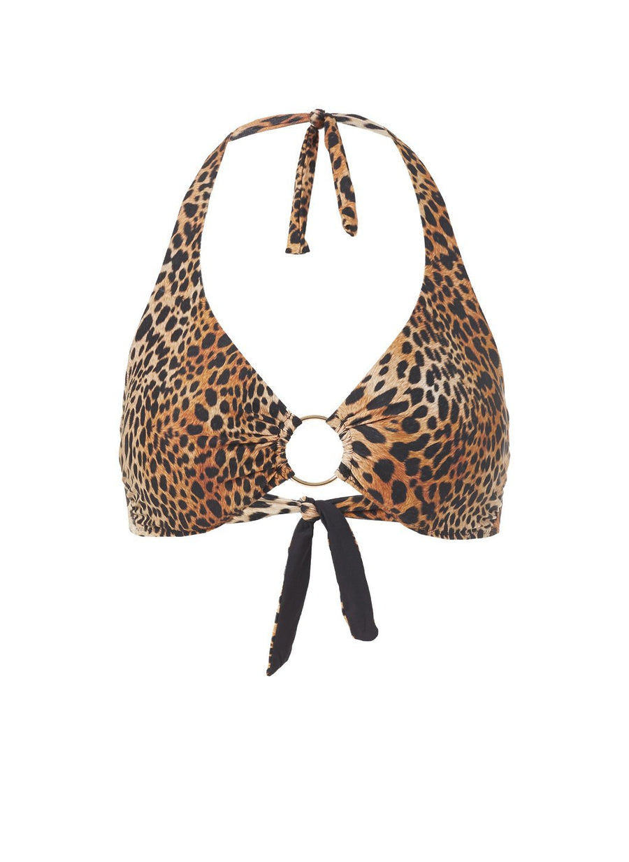 Brussels Cheetah Halterneck Ring Supportive Bikini Top