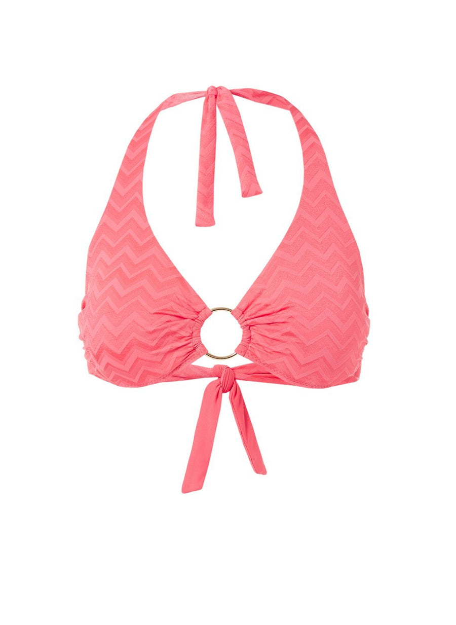 Brussels Coral Wave Halterneck Ring Supportive Bikini Top