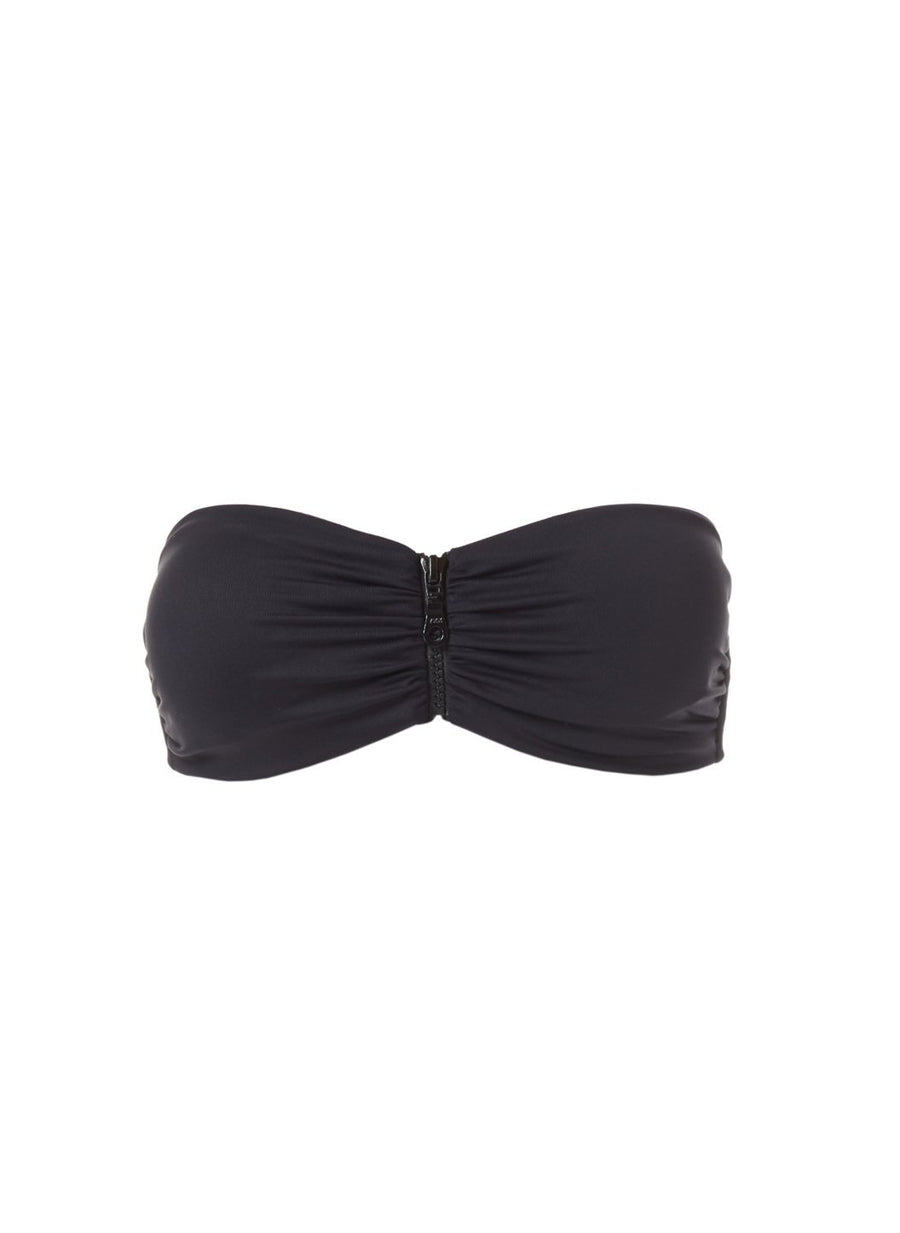 Cayman Black Bandeau Zip Front Bikini Top