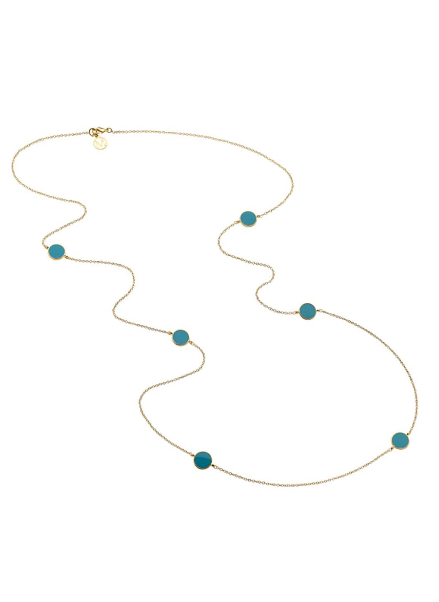 Gold Turquoise Enamel Long Necklace