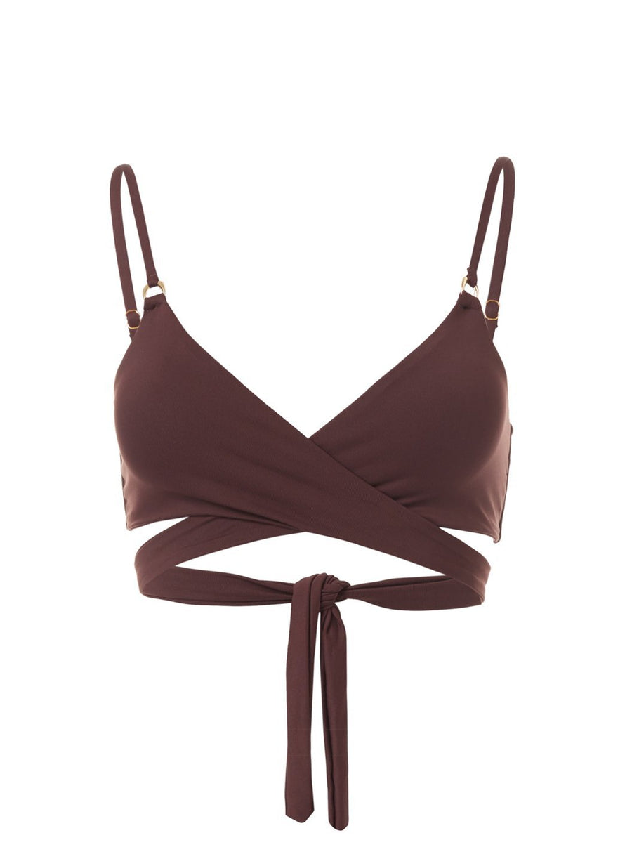 Indonesia Walnut Over The Shoulder Wrap Bikini Top