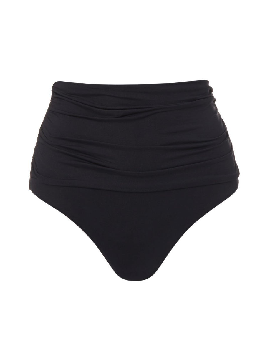Lyon Black High Waisted Ruched Bikini Bottom