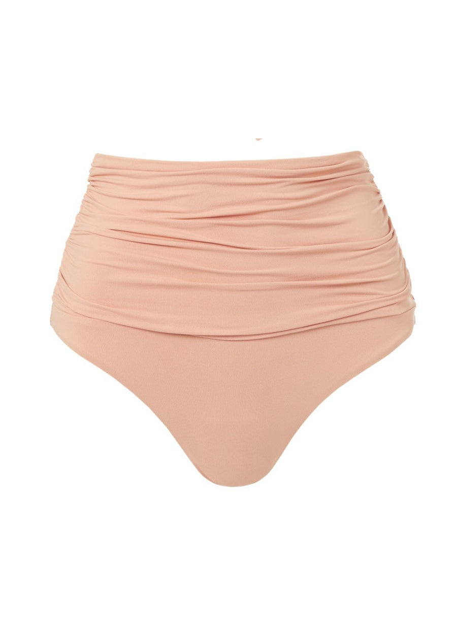 Lyon Tan High Waisted Ruched Bikini Bottom