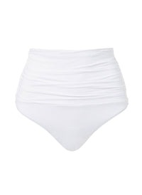 Lyon White High Waisted Ruched Bikini Bottom