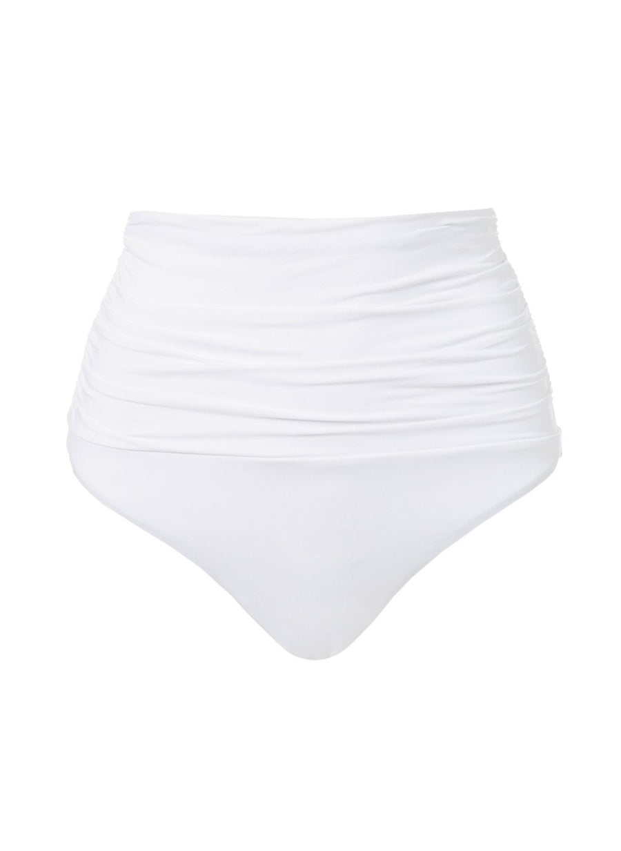 Lyon White High Waisted Ruched Bikini Bottom