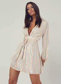 Look 1 Blouson Sleeve Mini Dress Multi Stripe
