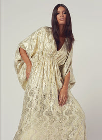 Look 5 Empire Line Maxi Dress Gold Shimmer