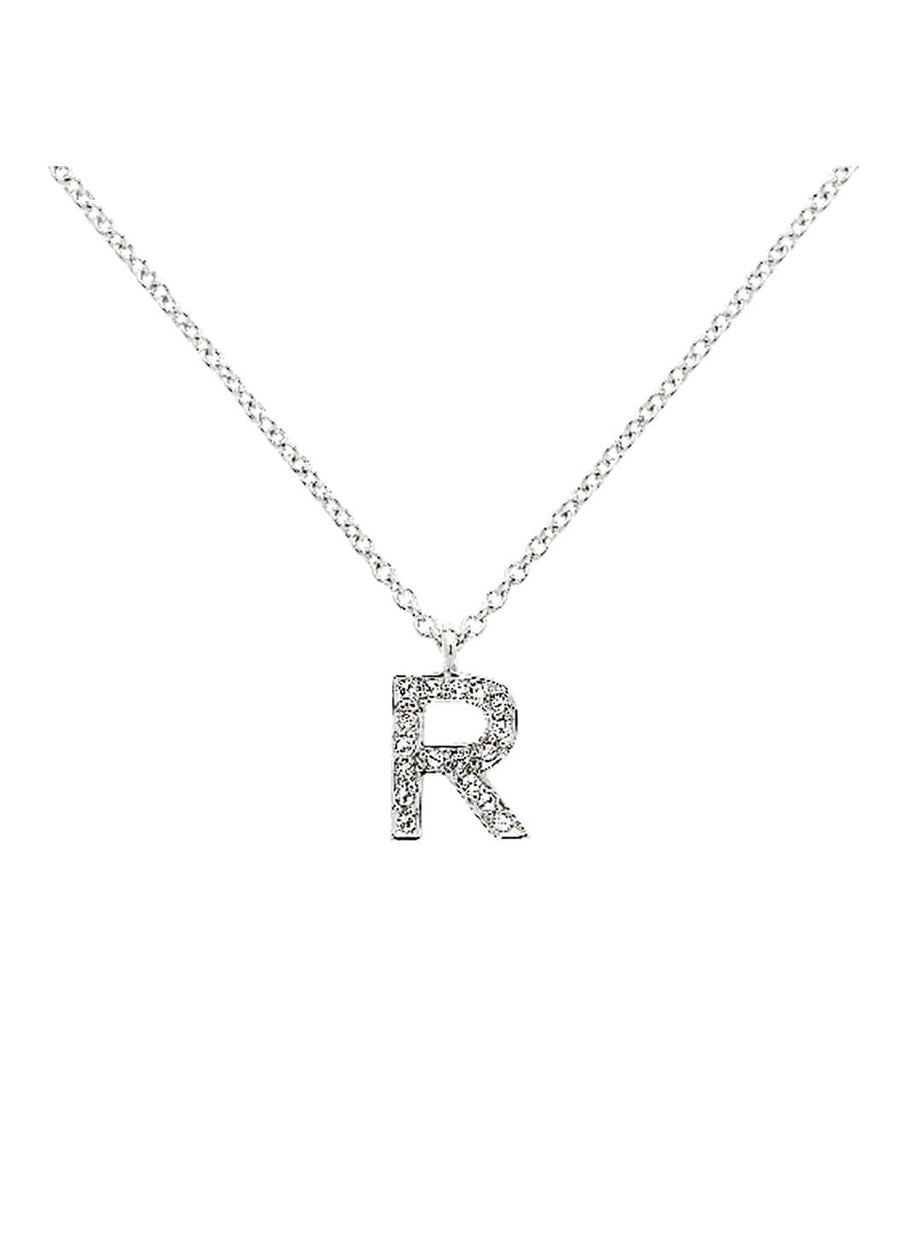 Rhodium Swarovski Letter 'R' Pendant