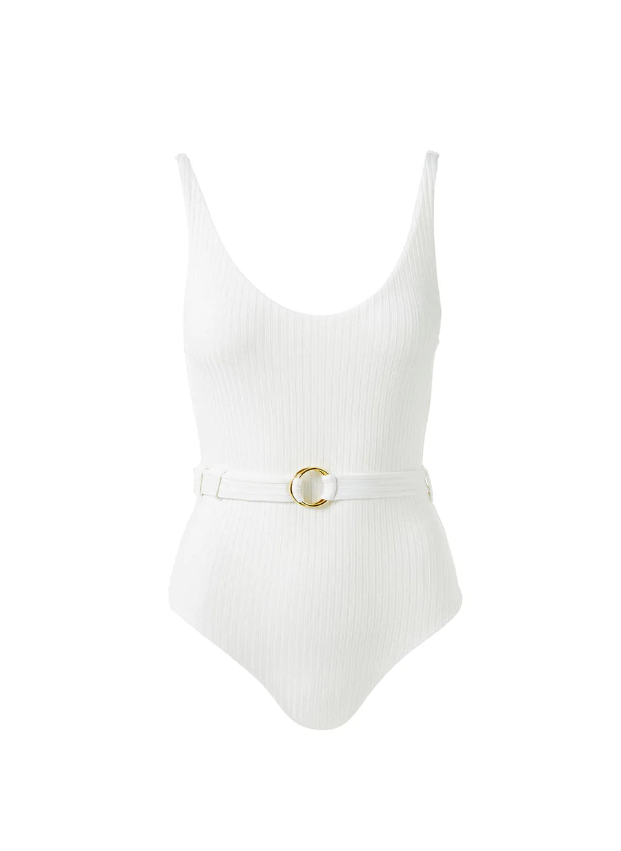 St Tropez White Ribbed Swimsuit Cutout 2023 