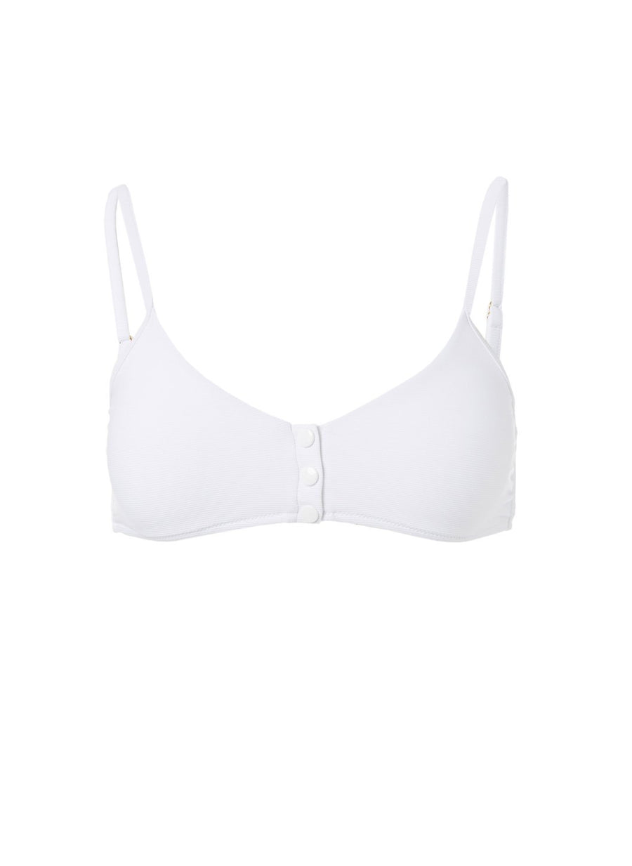 St Tropez White Ribbed Over The Shoulder Popper Crop Bikini Top