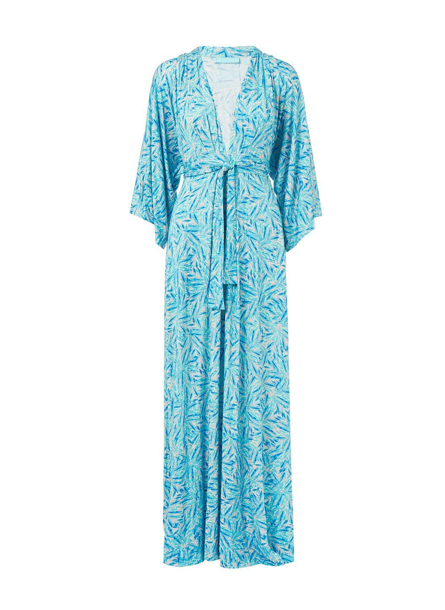 annaelle blue leaf longsleeve belted maxi dress 2019