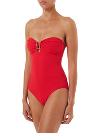 argentina red pique bandeau triangletrim onpiece swimsuit 2019 F