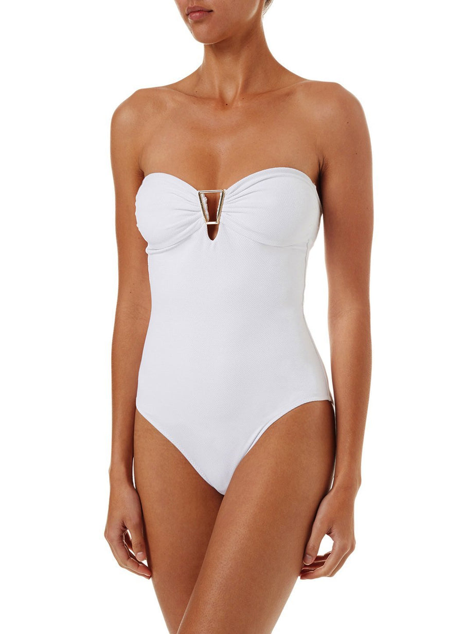 argentina white pique bandeau triangletrim onpiece swimsuit 2019 F