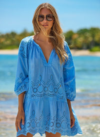 ashley blue cut work embroidery short kaftan-lifestyle