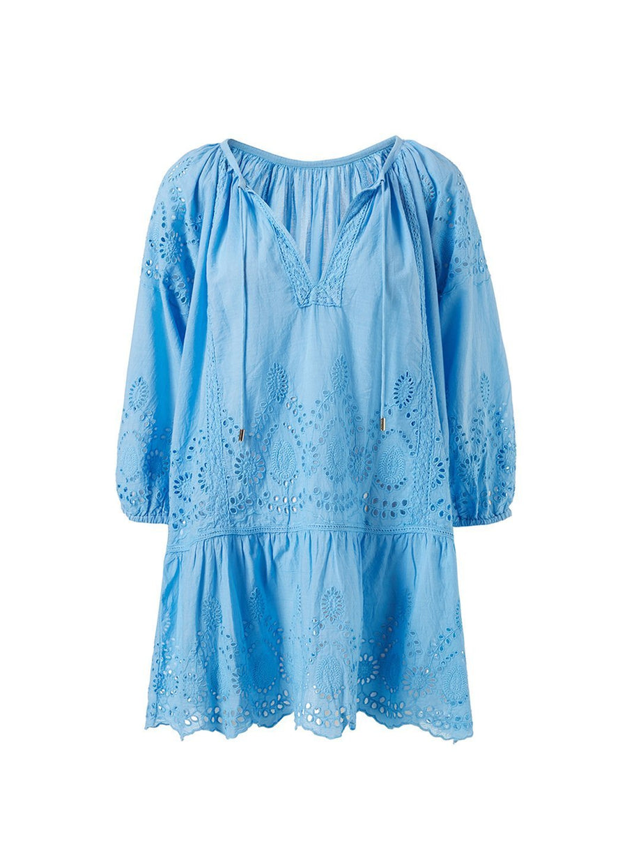 ashley blue cut work embroidery short kaftan