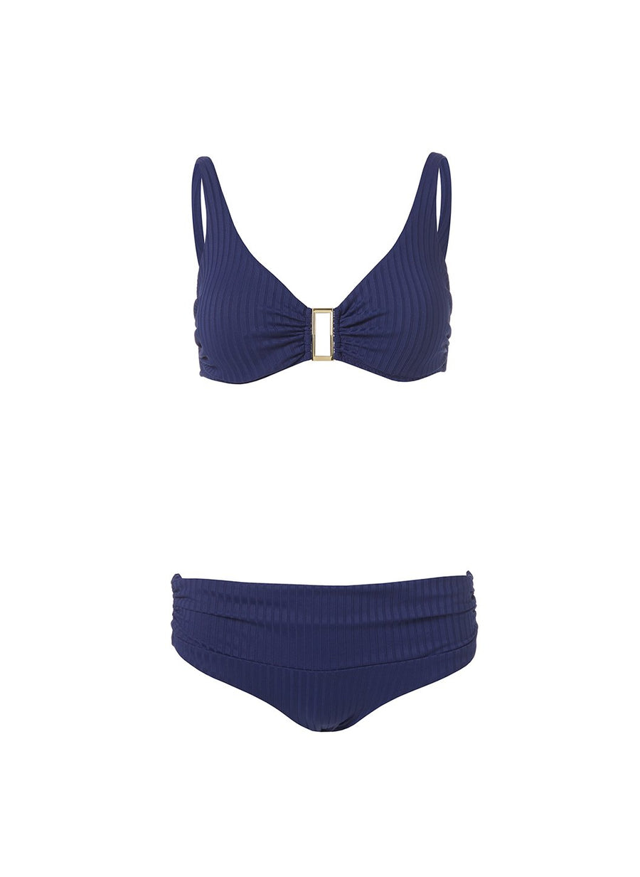 bel air navy ribbed supportive over the shoulder bikini Cutout