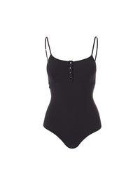 calabasas black ribbed overtheshoulder popper onepiece swimsuit 2019 F