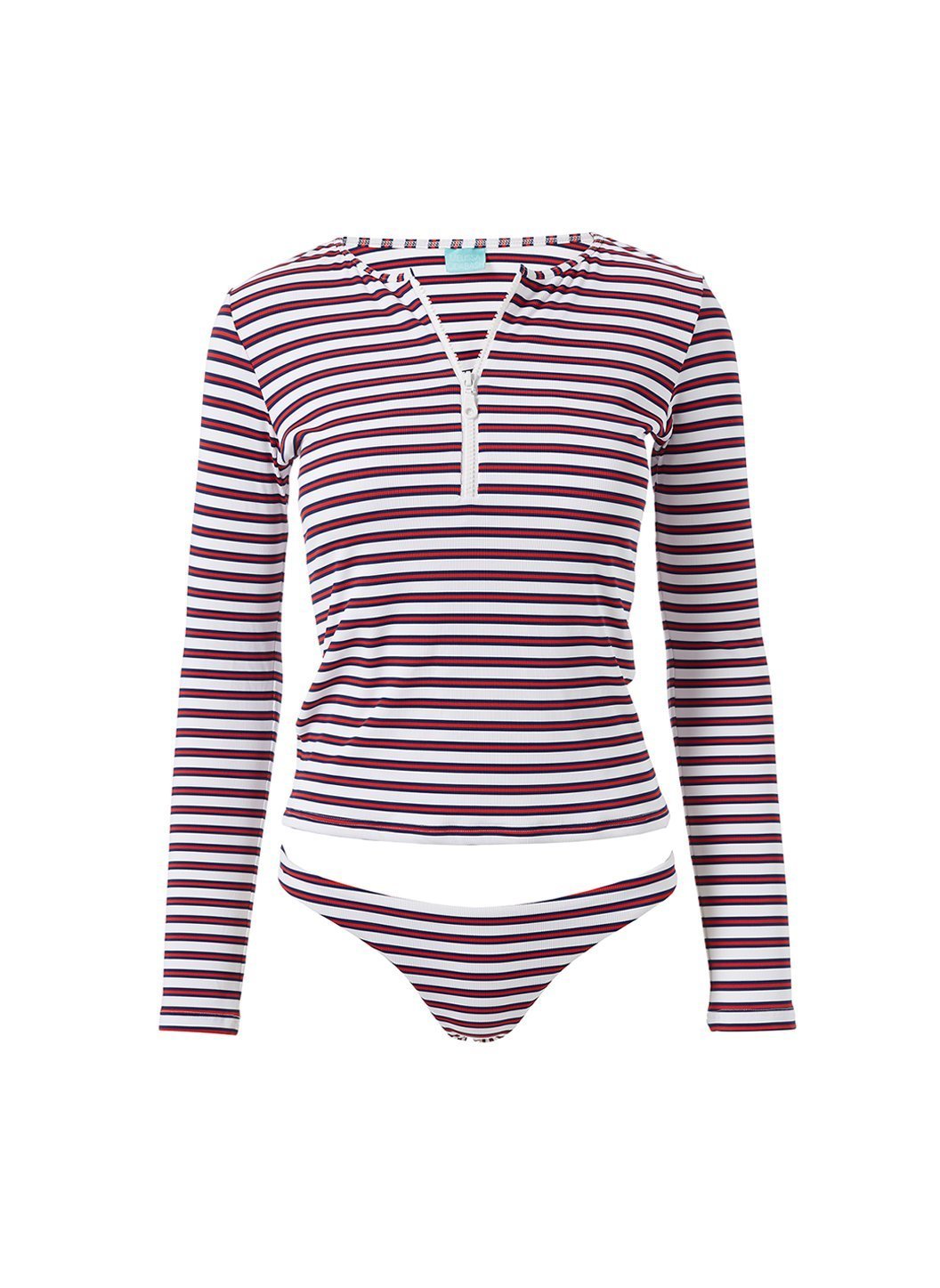 cali red nautical stripe long sleeve bikini Cutout