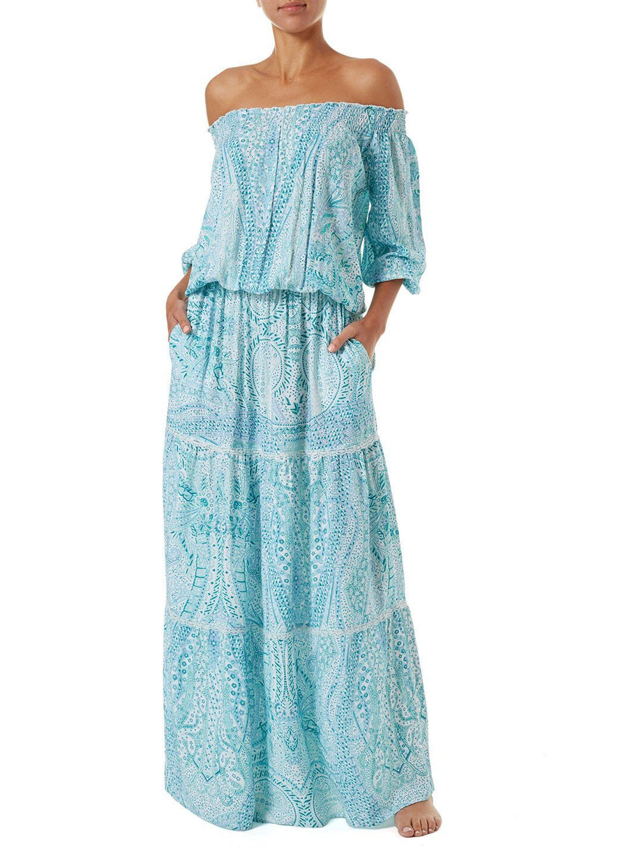 casey paisley offtheshoulder frill maxi dress 2019 F