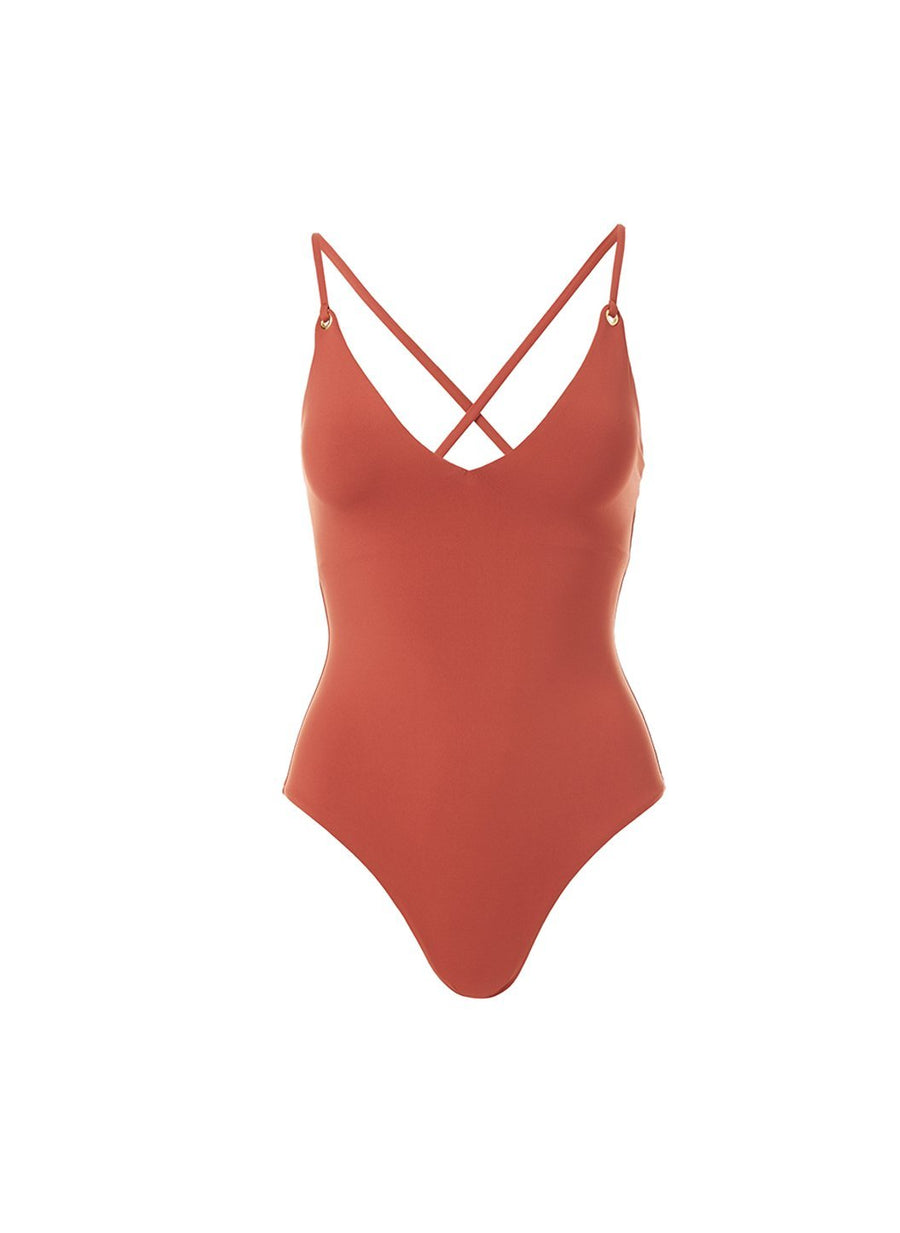 Catalina Cinnamon Over The Shoulder Crossback One Piece Swimsuit