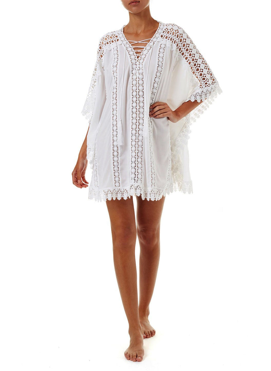 cindy white lace embroidered vneck short kaftan 2019 F